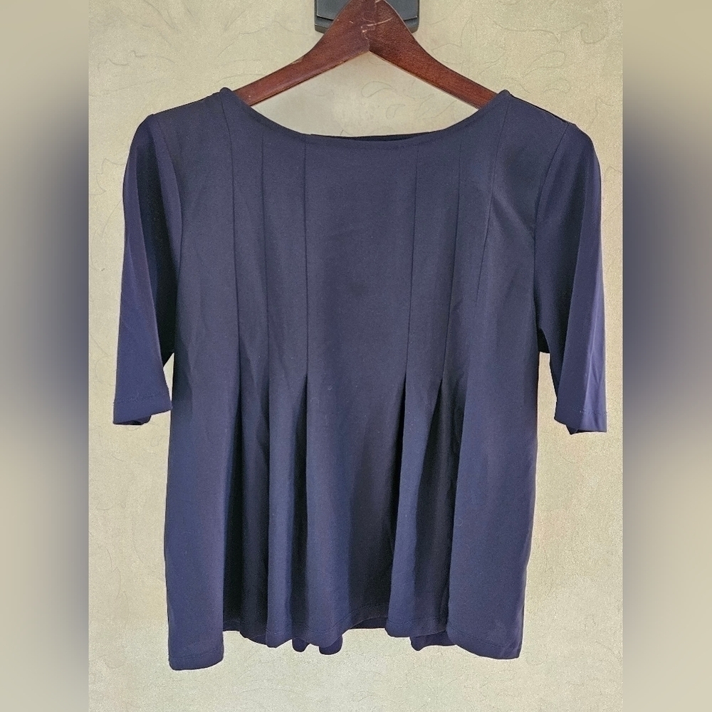 Ann Taylor Navy Short Sleeve Peplum Blouse-Size XSMALL